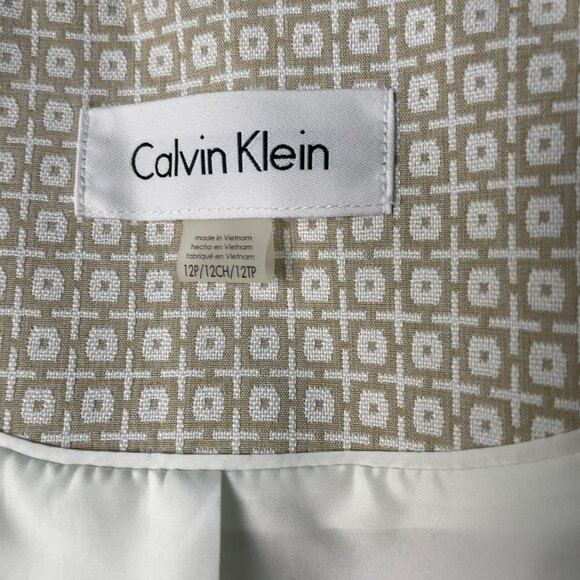 Calvin Klein Women's 12P Dress Jacket Tan & Ivory Jacquard Textured Gold Zippers - Picture 12 of 16